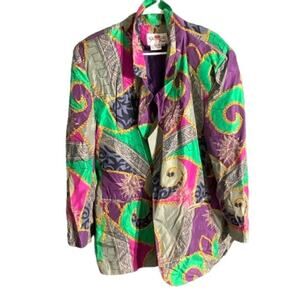 Shangrila Silk Jacket Women’s Size XL – Boho, Colorful, Open Front